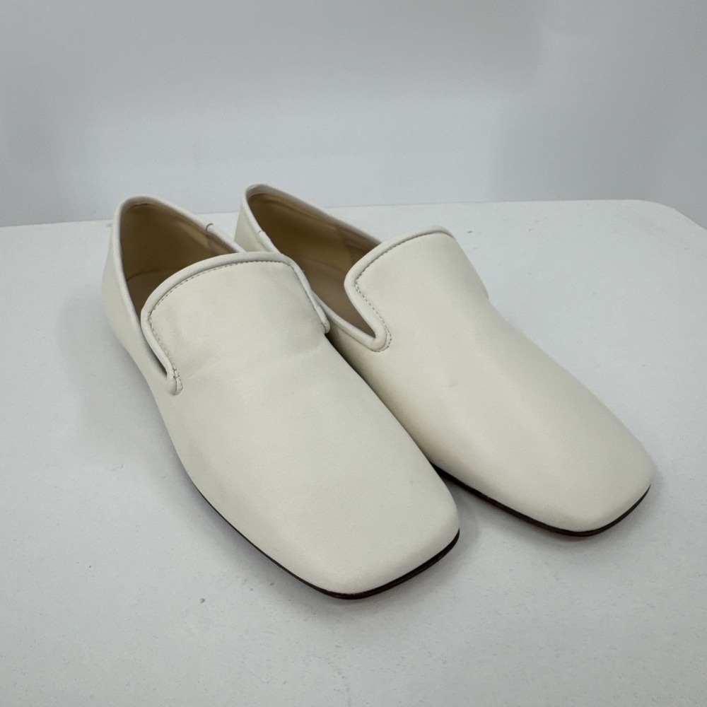 Everlane Italian Leather Day Loafer Canvas White Square Toe Flat Womens 8